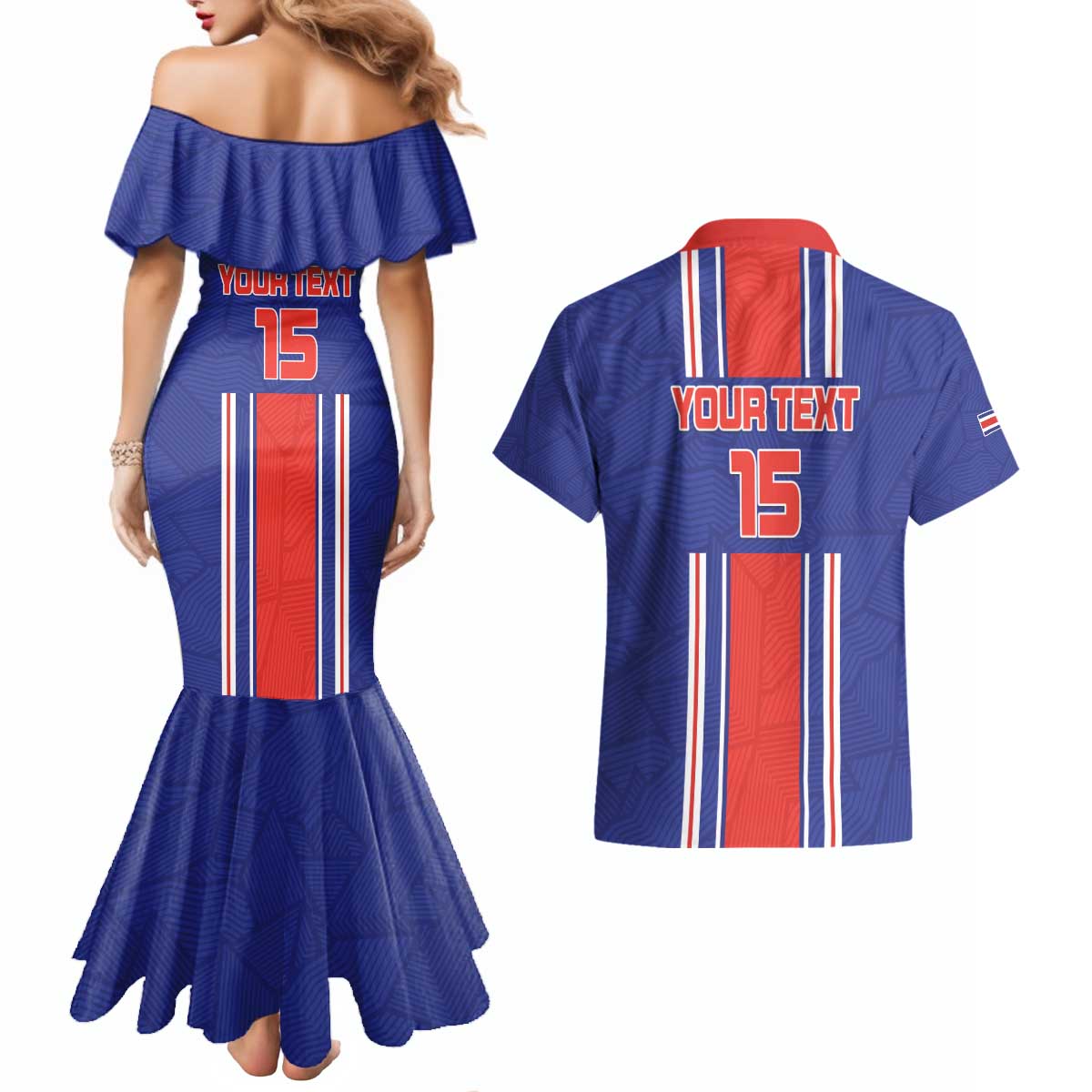 Custom Costa Rica Football Couples Matching Mermaid Dress and Hawaiian Shirt Vamos Ticos!