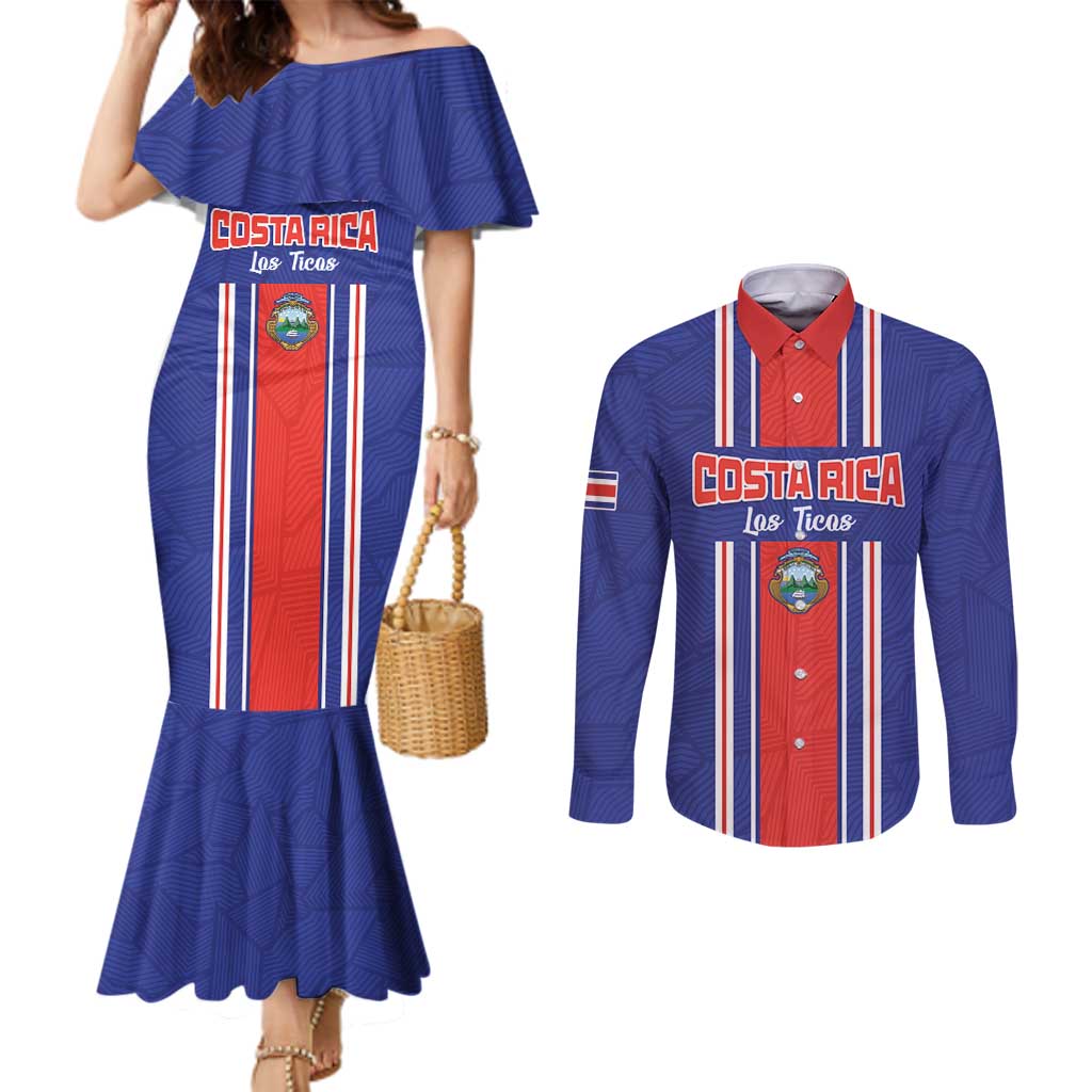 Custom Costa Rica Football Couples Matching Mermaid Dress and Long Sleeve Button Shirt Vamos Ticos!
