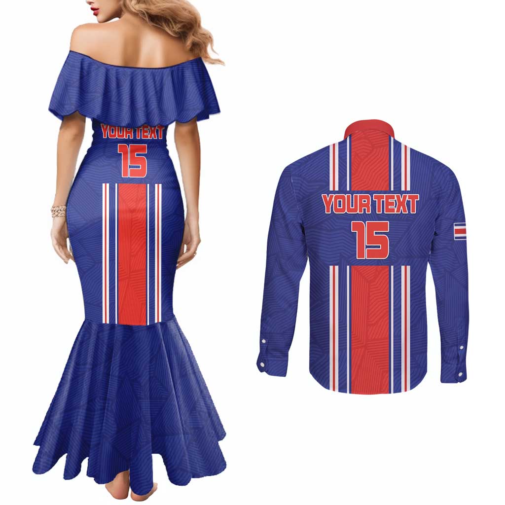 Custom Costa Rica Football Couples Matching Mermaid Dress and Long Sleeve Button Shirt Vamos Ticos!