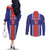 Custom Costa Rica Football Couples Matching Off The Shoulder Long Sleeve Dress and Long Sleeve Button Shirt Vamos Ticos!