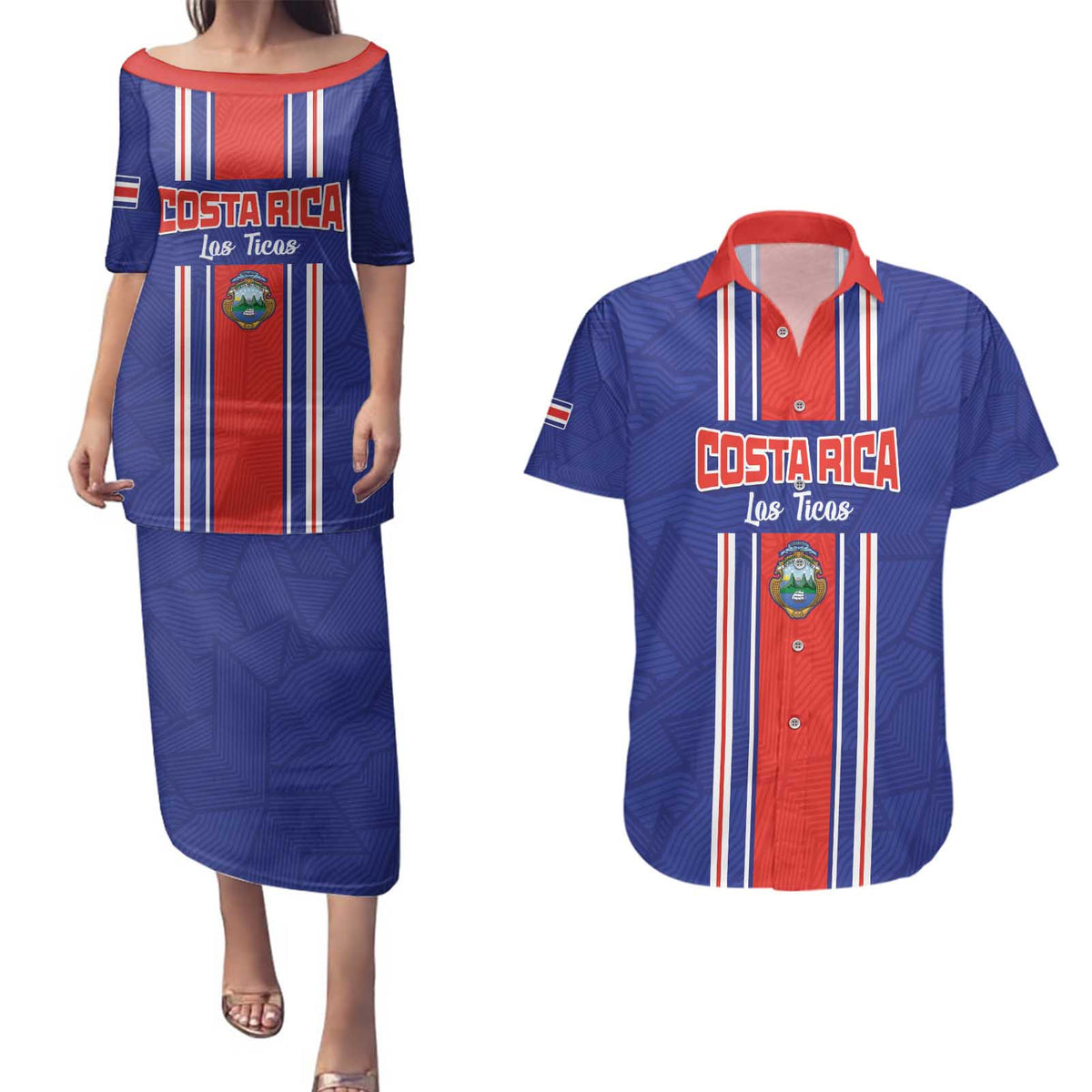 Custom Costa Rica Football Couples Matching Puletasi and Hawaiian Shirt Vamos Ticos!