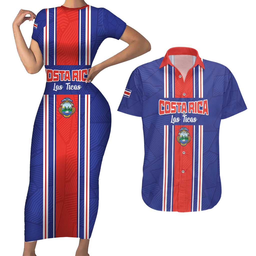 Custom Costa Rica Football Couples Matching Short Sleeve Bodycon Dress and Hawaiian Shirt Vamos Ticos!