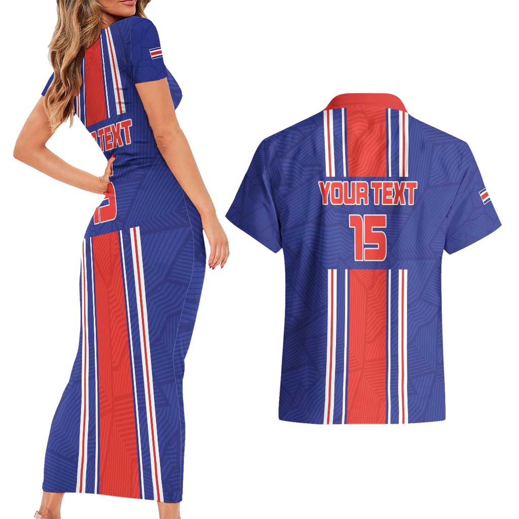Custom Costa Rica Football Couples Matching Short Sleeve Bodycon Dress and Hawaiian Shirt Vamos Ticos!