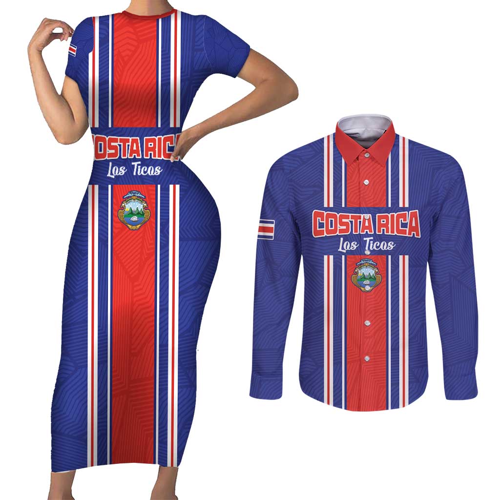 Custom Costa Rica Football Couples Matching Short Sleeve Bodycon Dress and Long Sleeve Button Shirt Vamos Ticos!