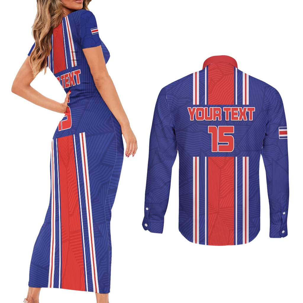 Custom Costa Rica Football Couples Matching Short Sleeve Bodycon Dress and Long Sleeve Button Shirt Vamos Ticos!