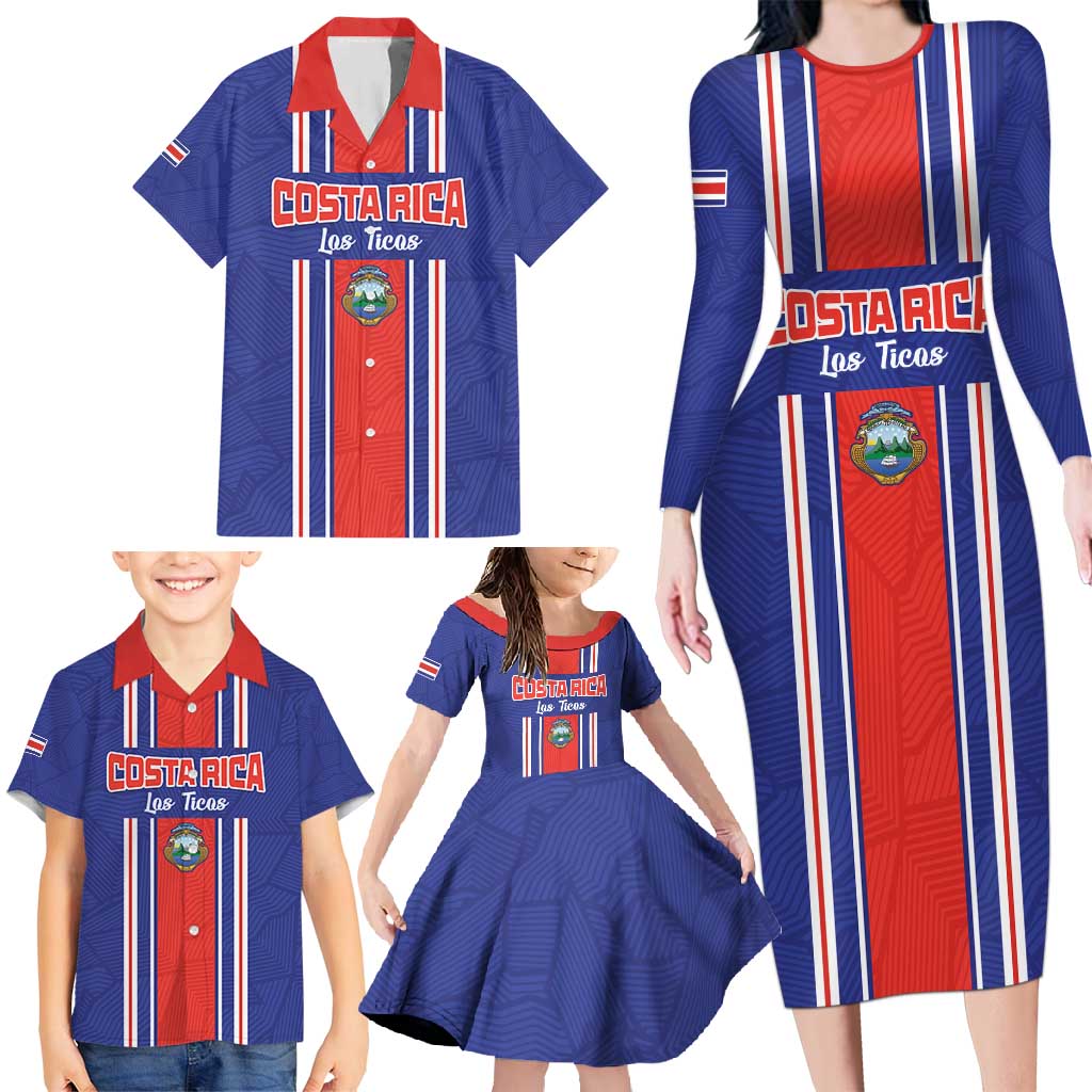 Custom Costa Rica Football Family Matching Long Sleeve Bodycon Dress and Hawaiian Shirt Vamos Ticos!