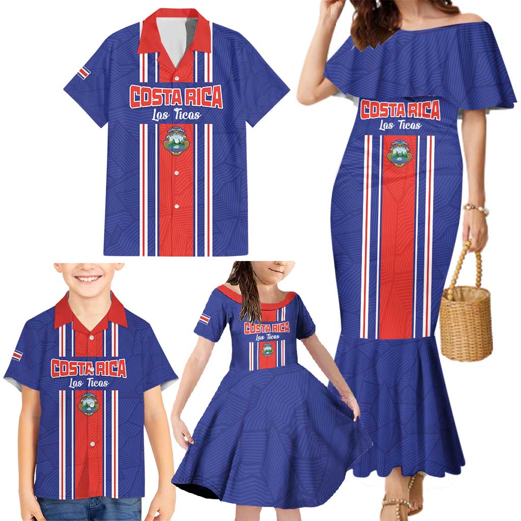 Custom Costa Rica Football Family Matching Mermaid Dress and Hawaiian Shirt Vamos Ticos!