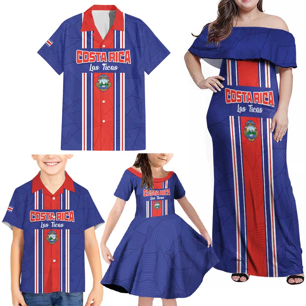 Custom Costa Rica Football Family Matching Off Shoulder Maxi Dress and Hawaiian Shirt Vamos Ticos!