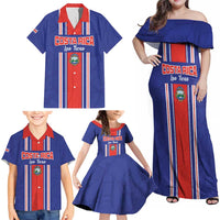 Custom Costa Rica Football Family Matching Off Shoulder Maxi Dress and Hawaiian Shirt Vamos Ticos!
