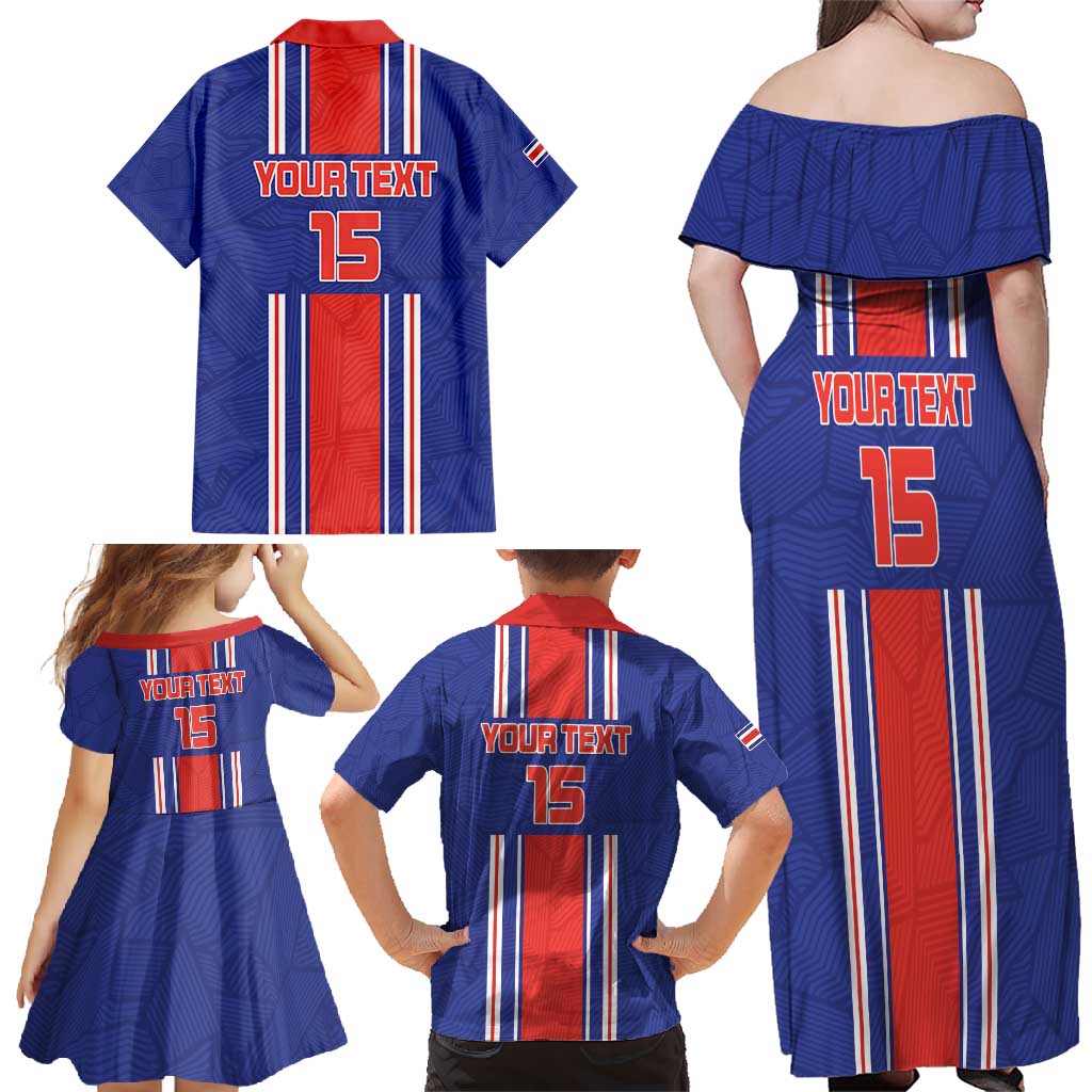 Custom Costa Rica Football Family Matching Off Shoulder Maxi Dress and Hawaiian Shirt Vamos Ticos!