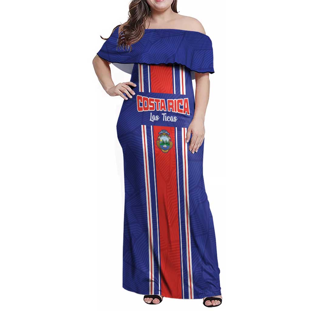 Custom Costa Rica Football Family Matching Off Shoulder Maxi Dress and Hawaiian Shirt Vamos Ticos!