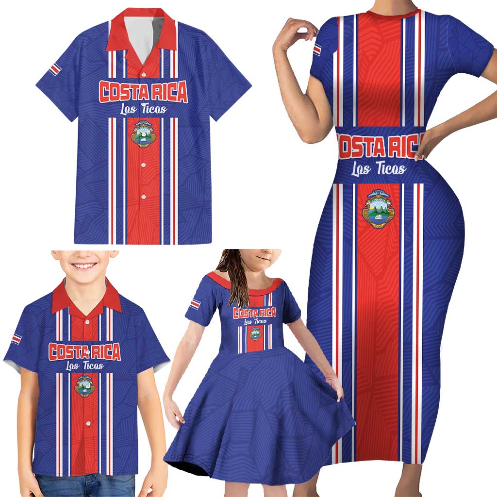 Custom Costa Rica Football Family Matching Short Sleeve Bodycon Dress and Hawaiian Shirt Vamos Ticos!