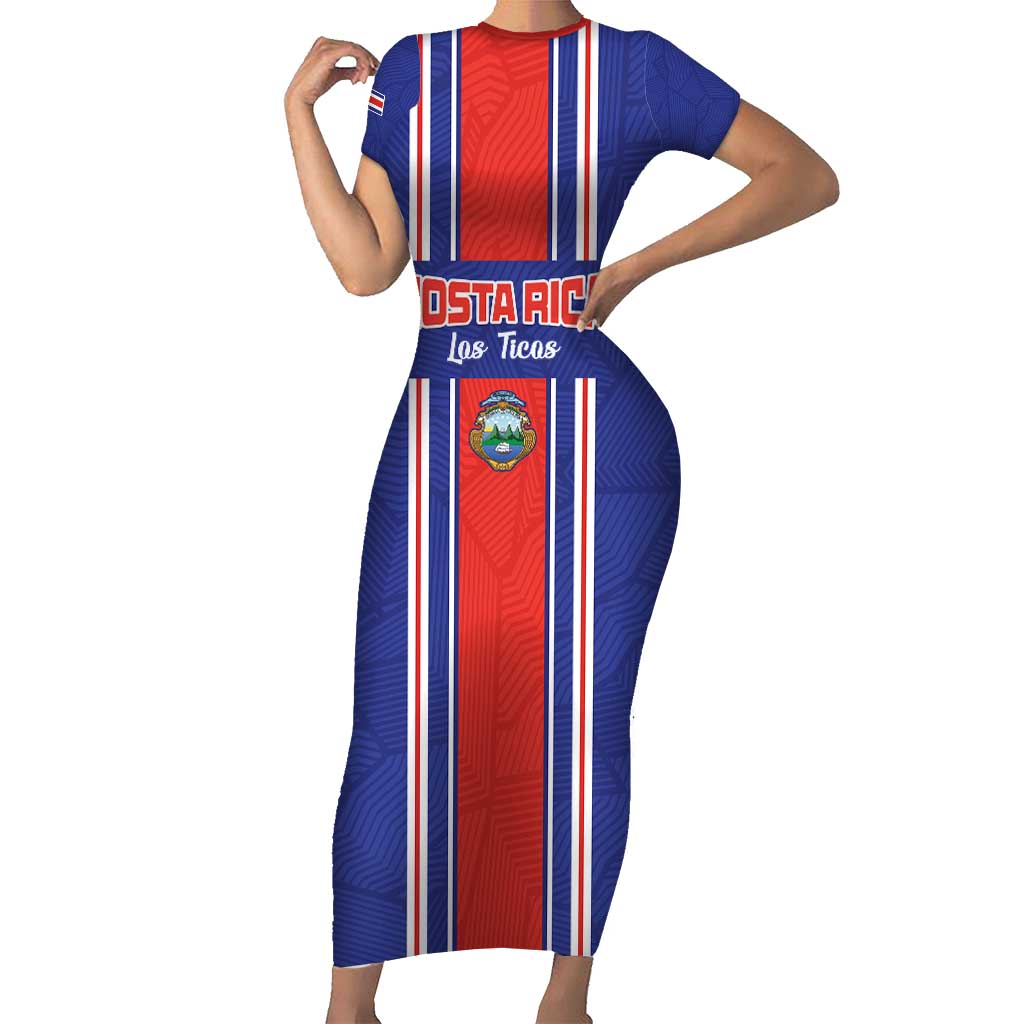 Custom Costa Rica Football Family Matching Short Sleeve Bodycon Dress and Hawaiian Shirt Vamos Ticos!