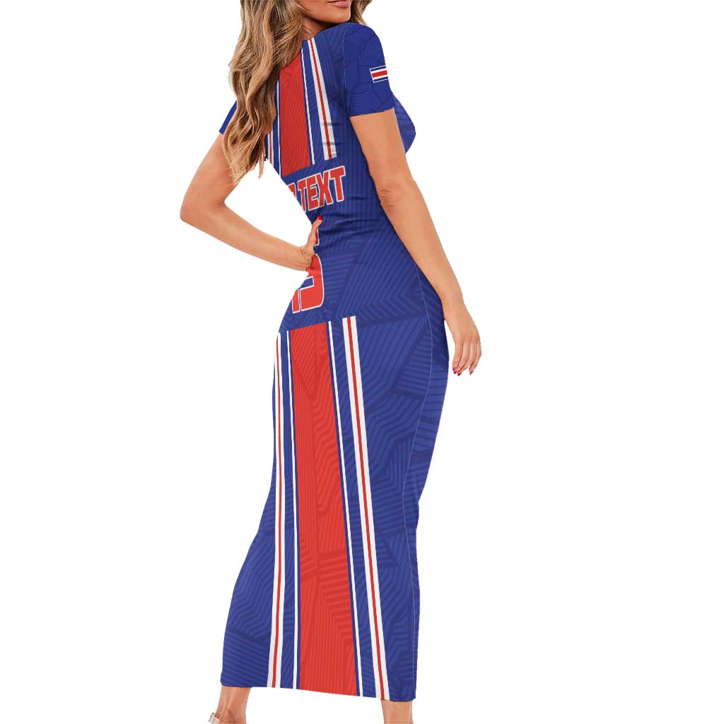 Custom Costa Rica Football Family Matching Short Sleeve Bodycon Dress and Hawaiian Shirt Vamos Ticos!