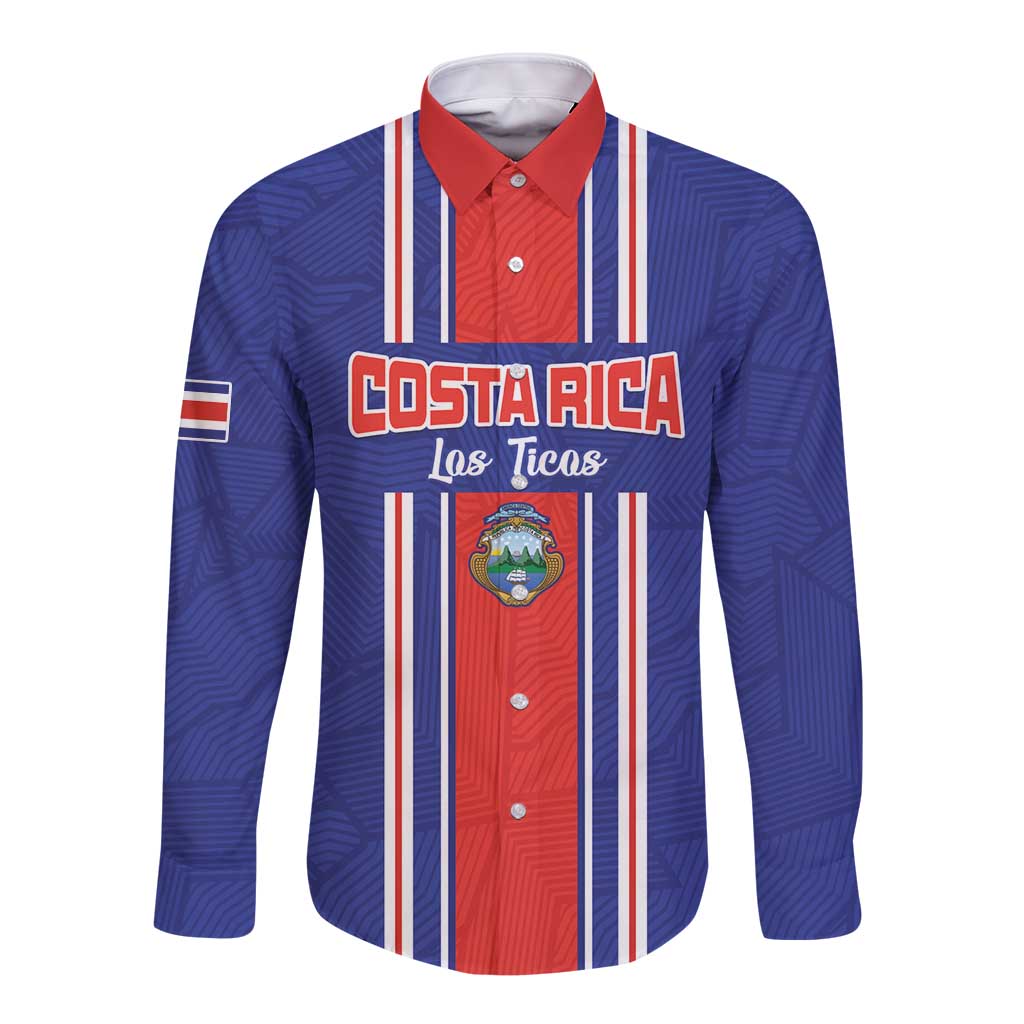 Custom Costa Rica Football Long Sleeve Button Shirt Vamos Ticos!