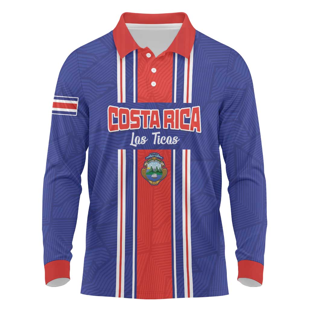 Custom Costa Rica Football Long Sleeve Polo Shirt Vamos Ticos!