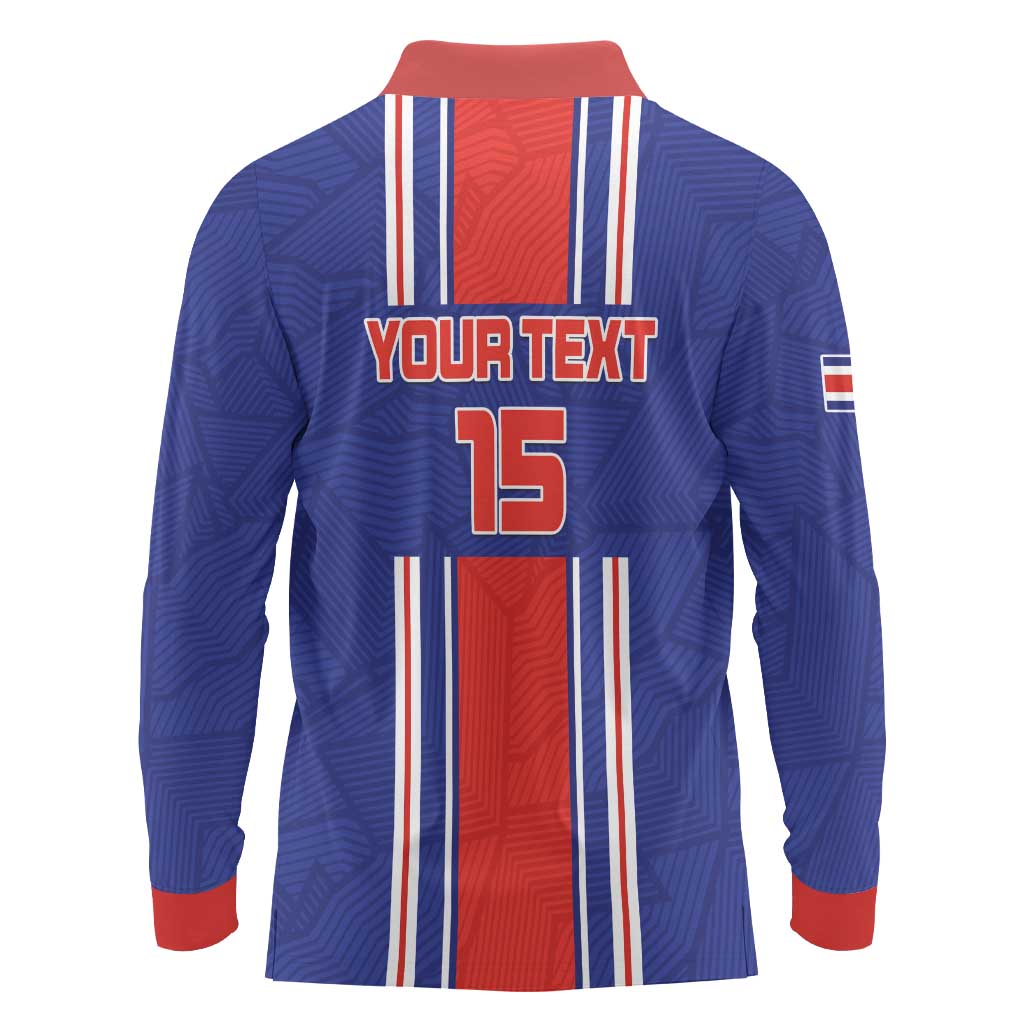 Custom Costa Rica Football Long Sleeve Polo Shirt Vamos Ticos!