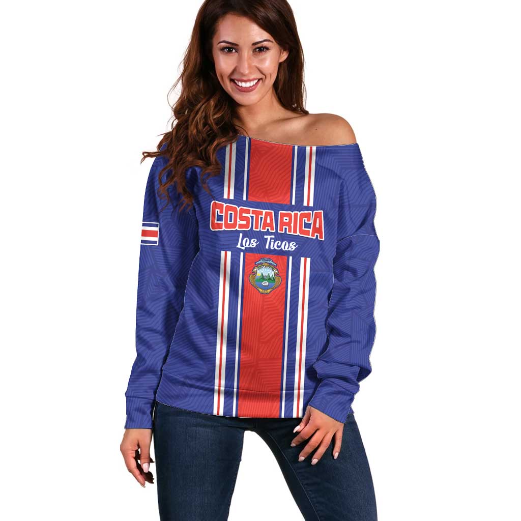 Custom Costa Rica Football Off Shoulder Sweater Vamos Ticos!