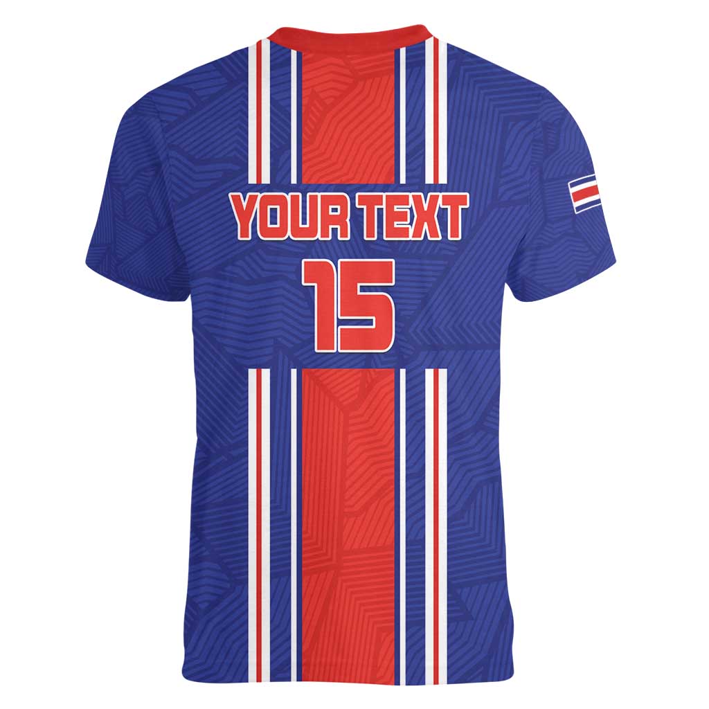 Custom Costa Rica Football Women V-Neck T-Shirt Vamos Ticos!