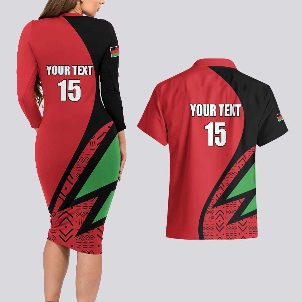 Custom Malawi Cricket Couples Matching Long Sleeve Bodycon Dress and Hawaiian Shirt Go Champions - Wonder Print Shop