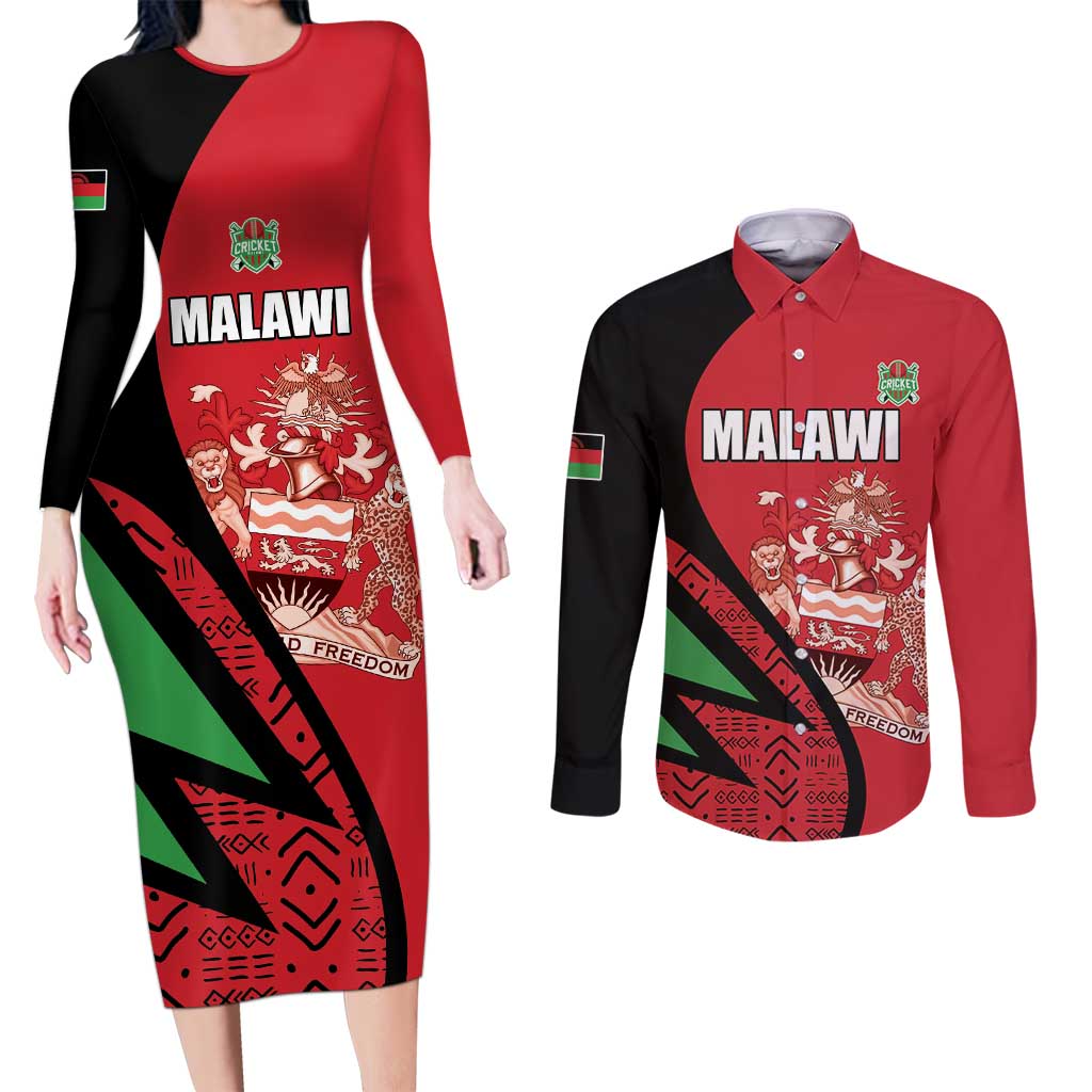 Custom Malawi Cricket Couples Matching Long Sleeve Bodycon Dress and Long Sleeve Button Shirt Go Champions - Wonder Print Shop