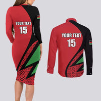 Custom Malawi Cricket Couples Matching Long Sleeve Bodycon Dress and Long Sleeve Button Shirt Go Champions - Wonder Print Shop