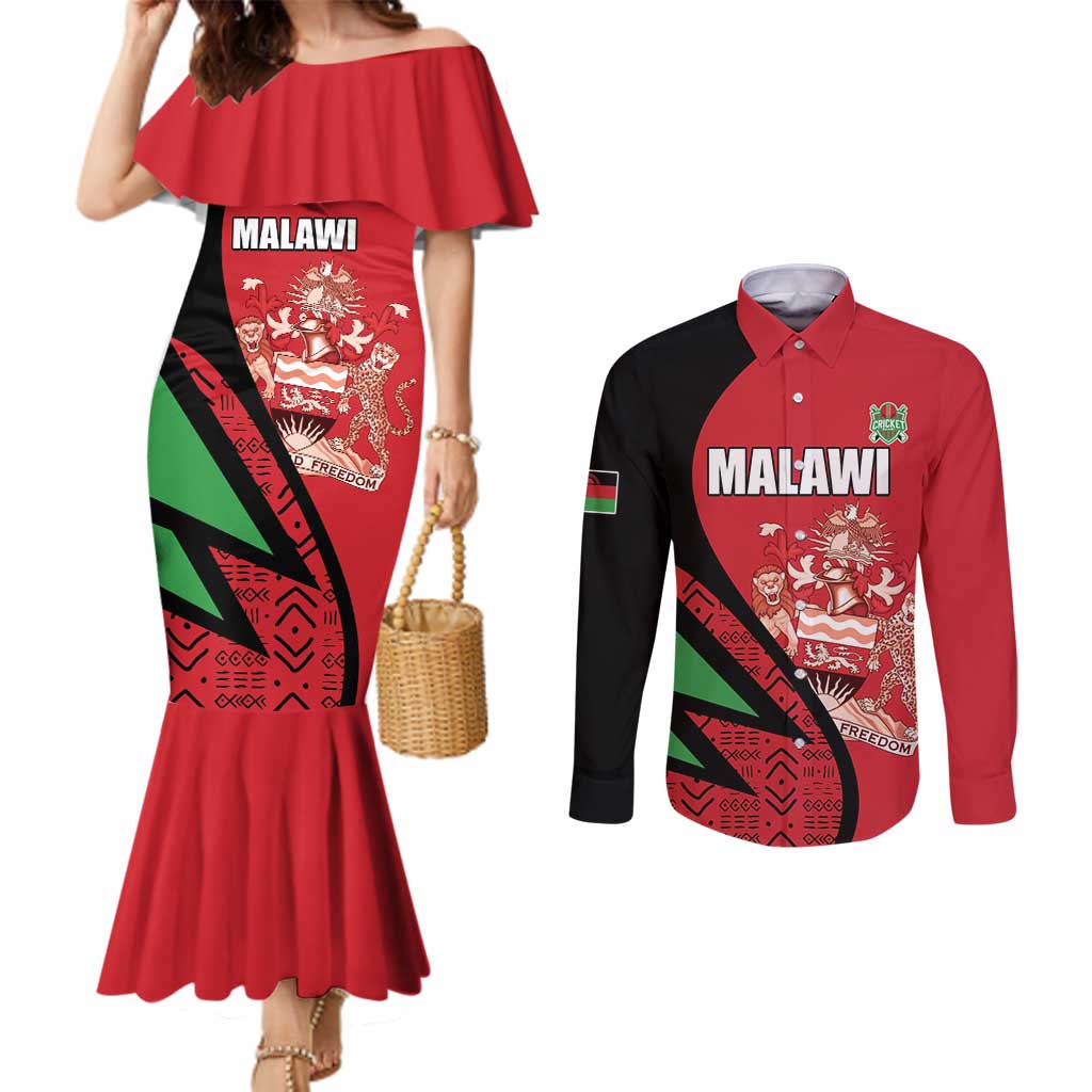 Custom Malawi Cricket Couples Matching Mermaid Dress and Long Sleeve Button Shirt Go Champions - Wonder Print Shop