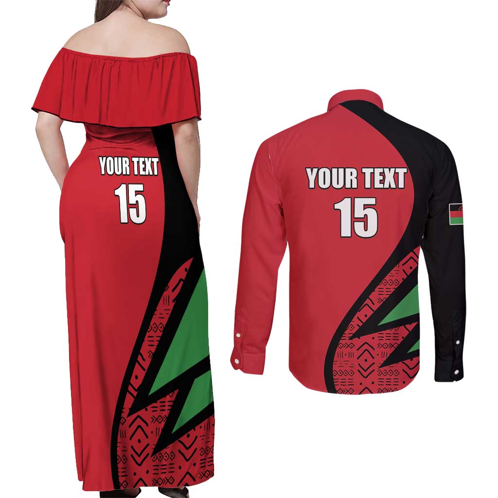 Custom Malawi Cricket Couples Matching Off Shoulder Maxi Dress and Long Sleeve Button Shirt Go Champions - Wonder Print Shop