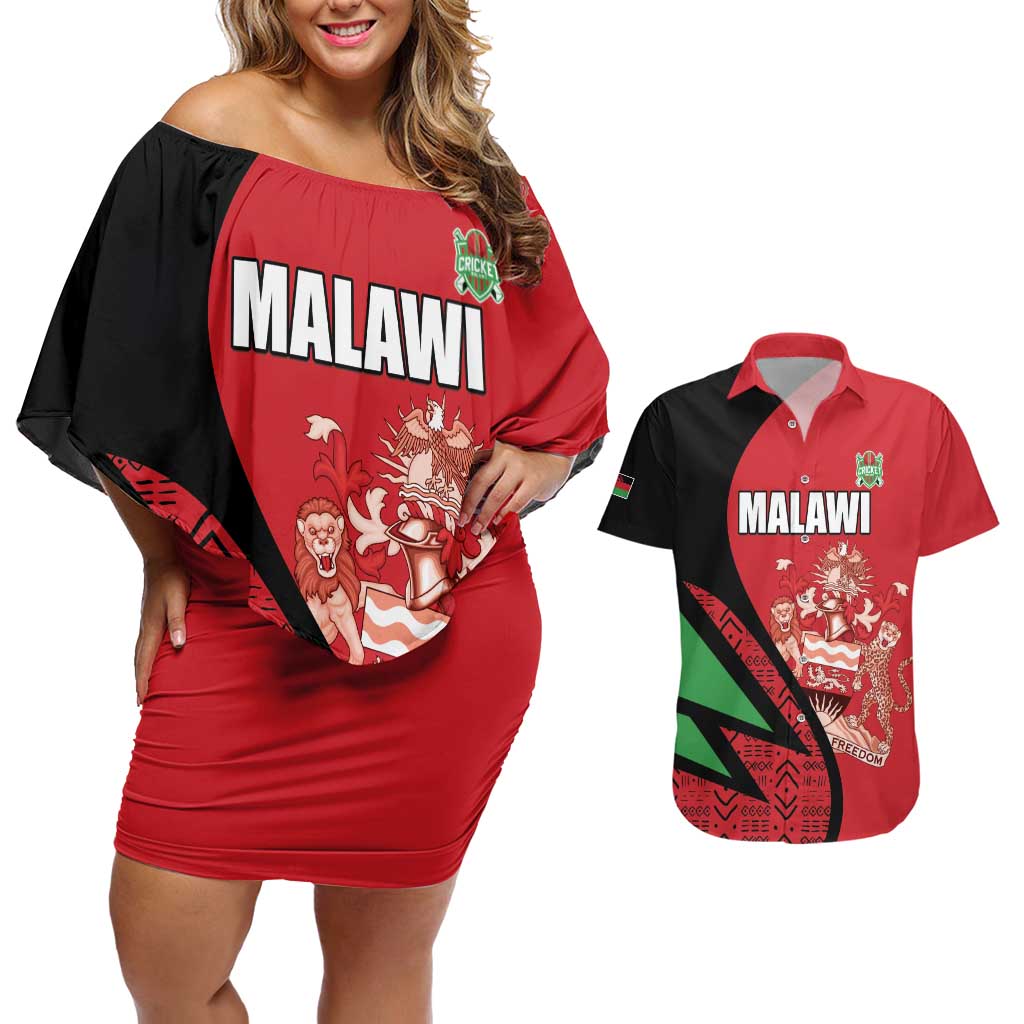 Custom Malawi Cricket Couples Matching Off Shoulder Short Dress and Hawaiian Shirt Go Champions - Wonder Print Shop