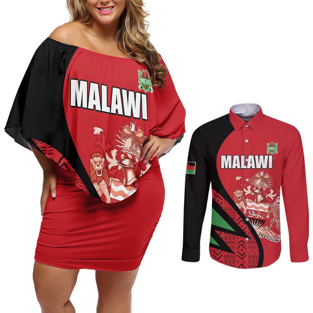 Custom Malawi Cricket Couples Matching Off Shoulder Short Dress and Long Sleeve Button Shirt Go Champions - Wonder Print Shop