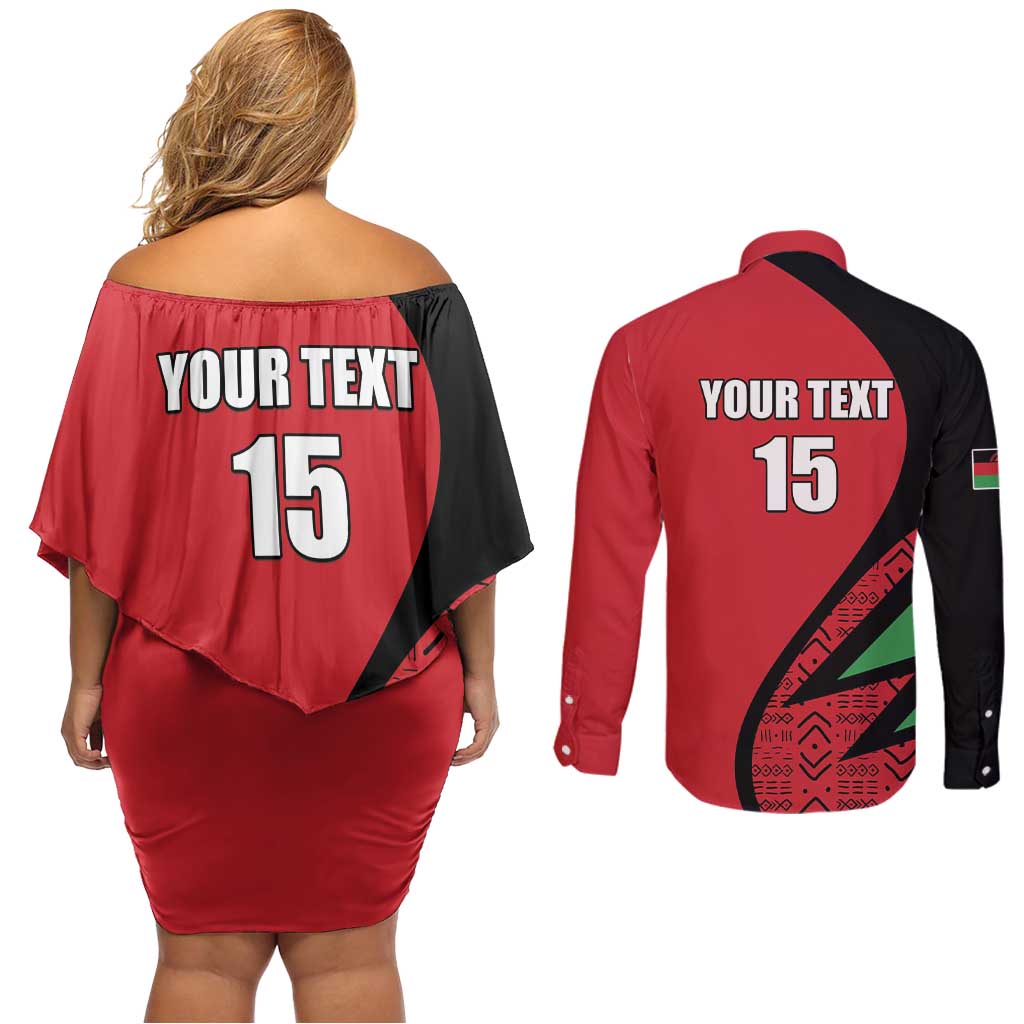 Custom Malawi Cricket Couples Matching Off Shoulder Short Dress and Long Sleeve Button Shirt Go Champions - Wonder Print Shop