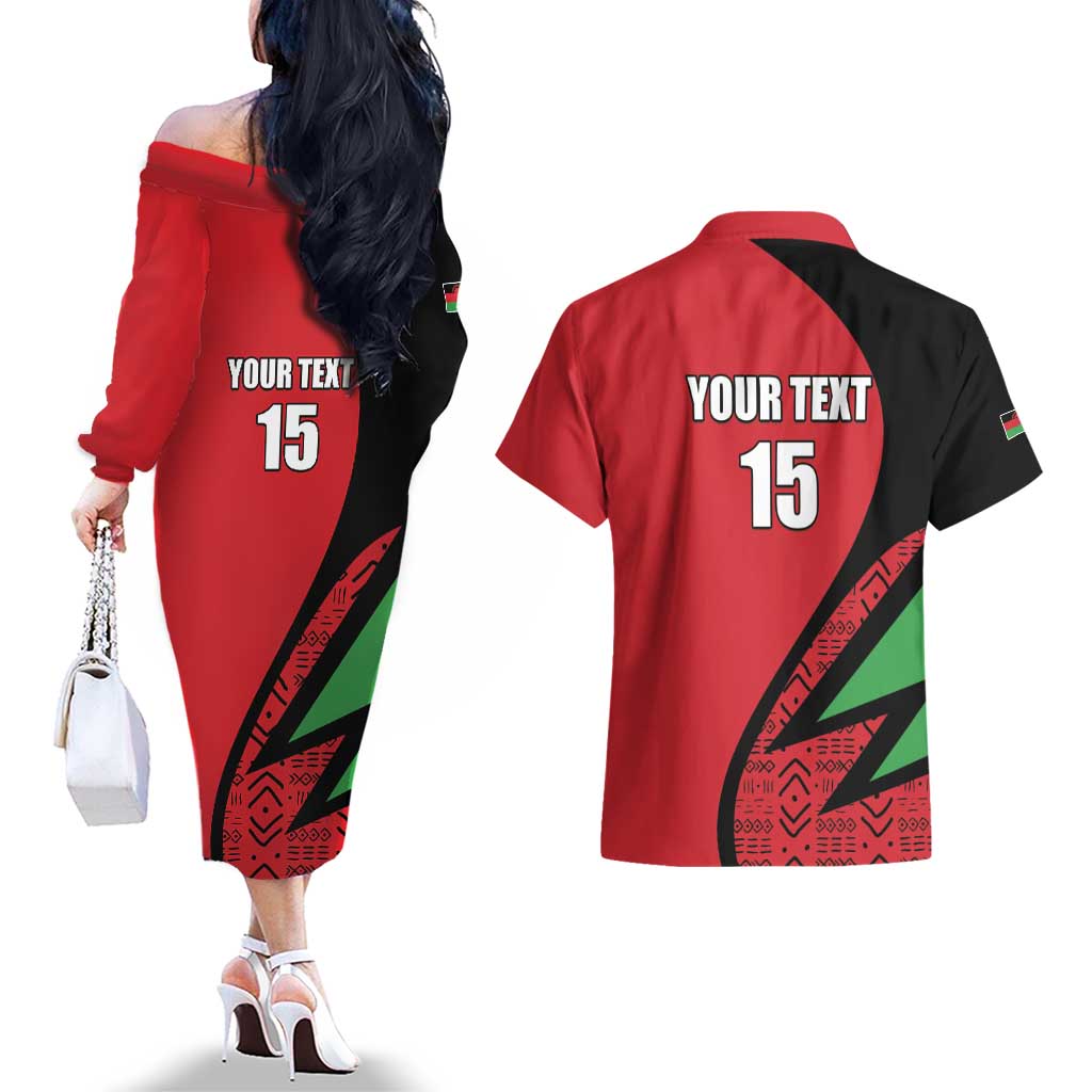 Custom Malawi Cricket Couples Matching Off The Shoulder Long Sleeve Dress and Hawaiian Shirt Go Champions - Wonder Print Shop