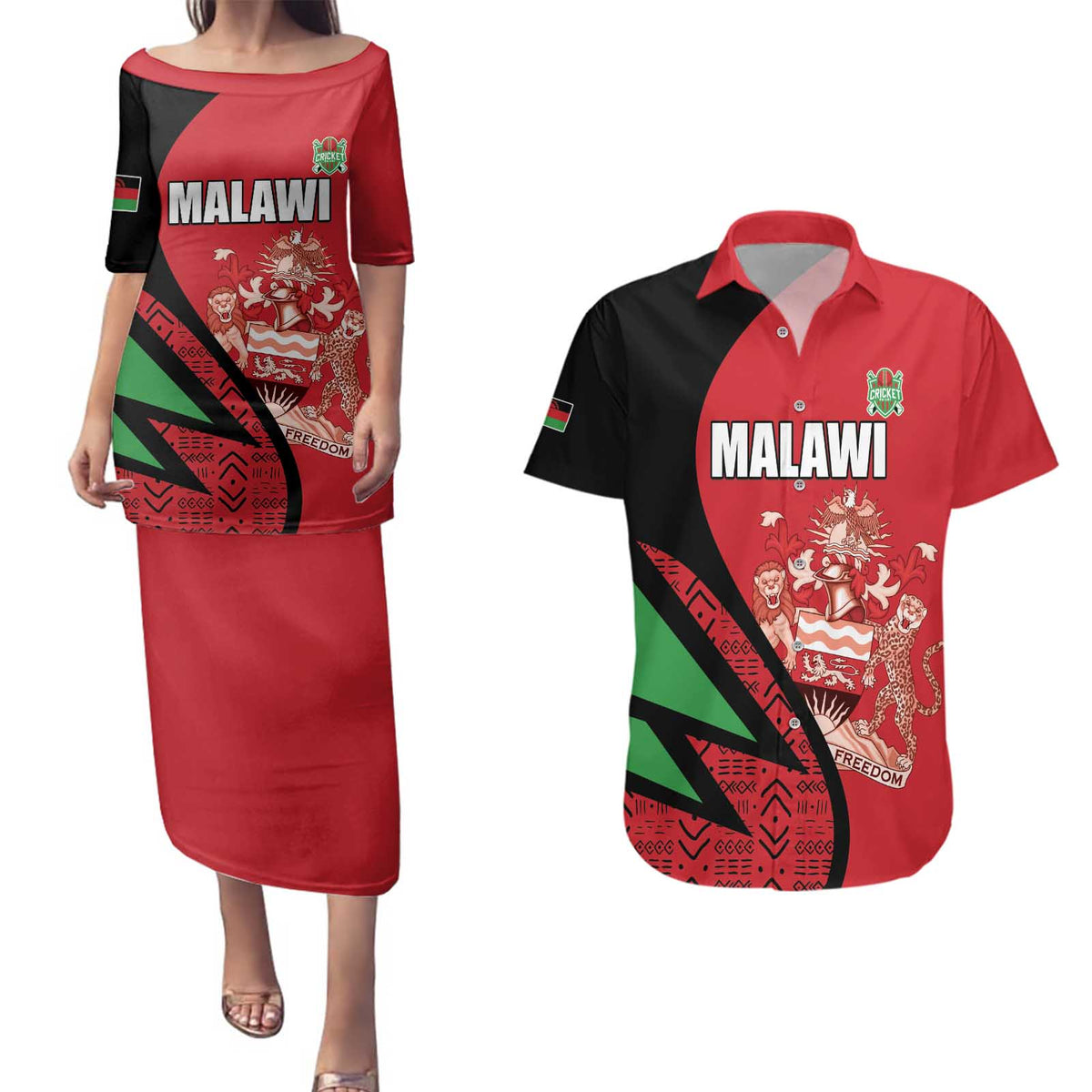 Custom Malawi Cricket Couples Matching Puletasi and Hawaiian Shirt Go Champions - Wonder Print Shop