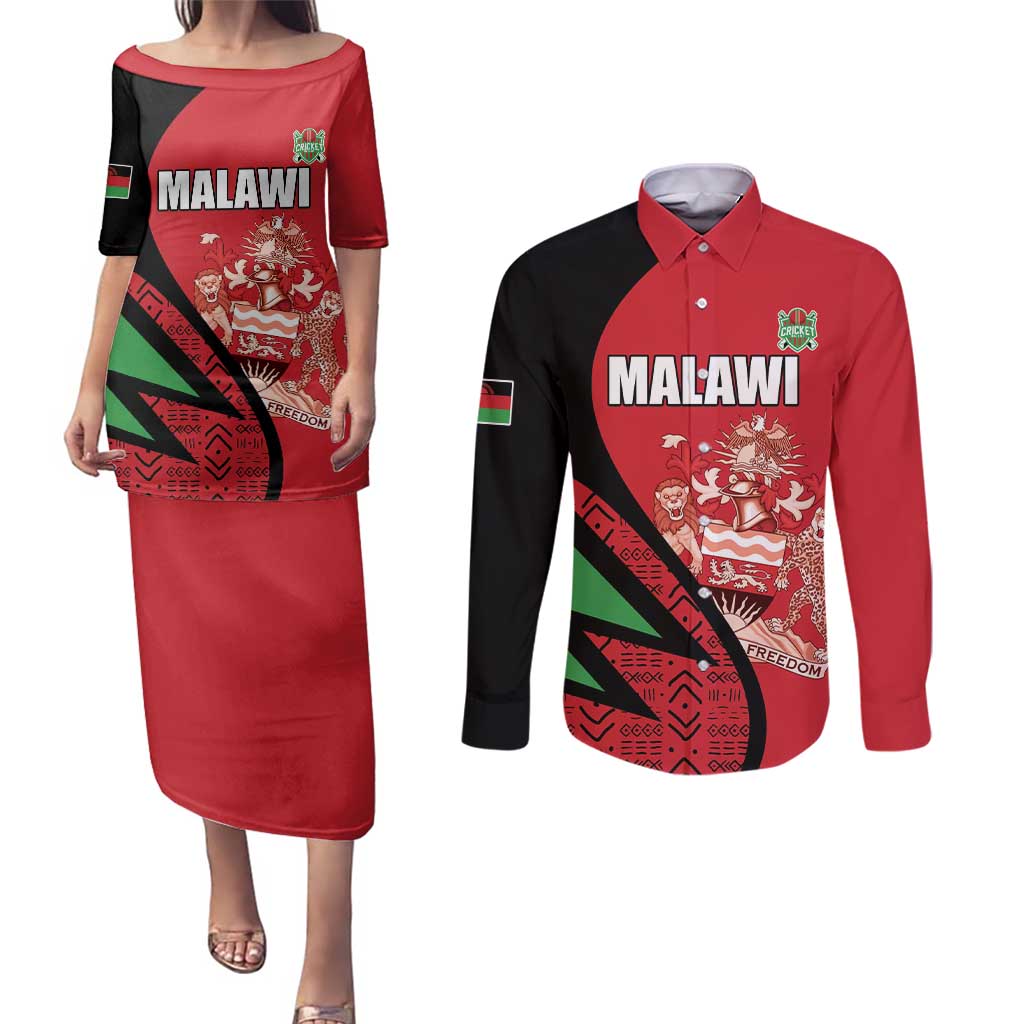 Custom Malawi Cricket Couples Matching Puletasi and Long Sleeve Button Shirt Go Champions - Wonder Print Shop