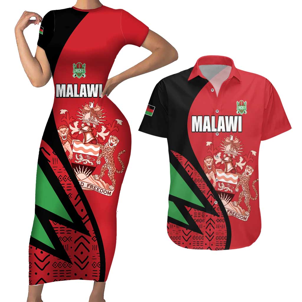 Custom Malawi Cricket Couples Matching Short Sleeve Bodycon Dress and Hawaiian Shirt Go Champions - Wonder Print Shop