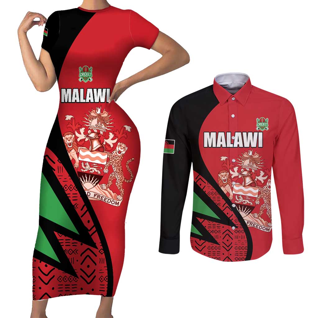 Custom Malawi Cricket Couples Matching Short Sleeve Bodycon Dress and Long Sleeve Button Shirt Go Champions - Wonder Print Shop