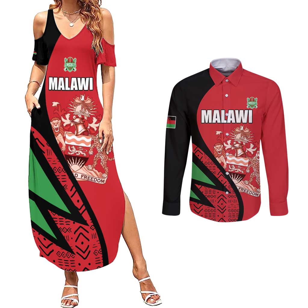 Custom Malawi Cricket Couples Matching Summer Maxi Dress and Long Sleeve Button Shirt Go Champions - Wonder Print Shop