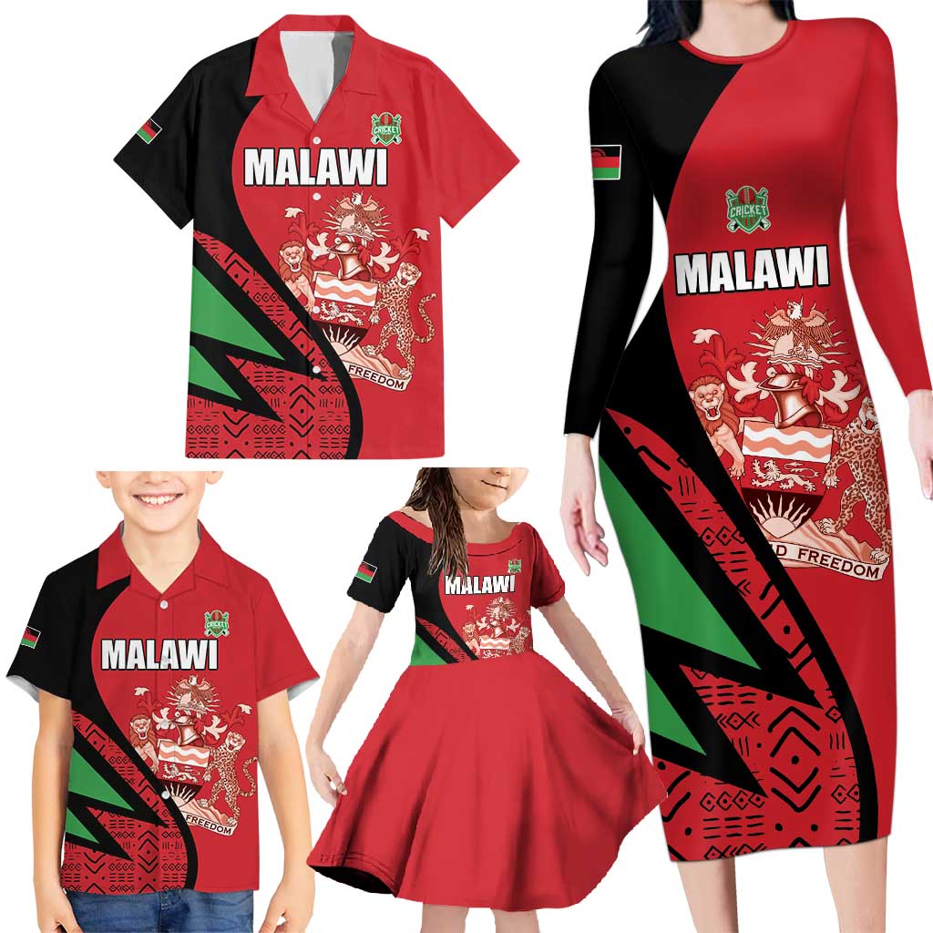 Custom Malawi Cricket Family Matching Long Sleeve Bodycon Dress and Hawaiian Shirt Go Champions - Wonder Print Shop