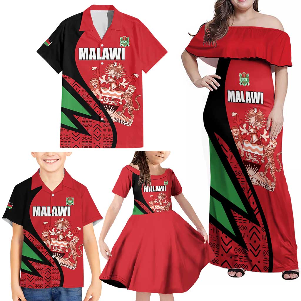 Custom Malawi Cricket Family Matching Off Shoulder Maxi Dress and Hawaiian Shirt Go Champions - Wonder Print Shop
