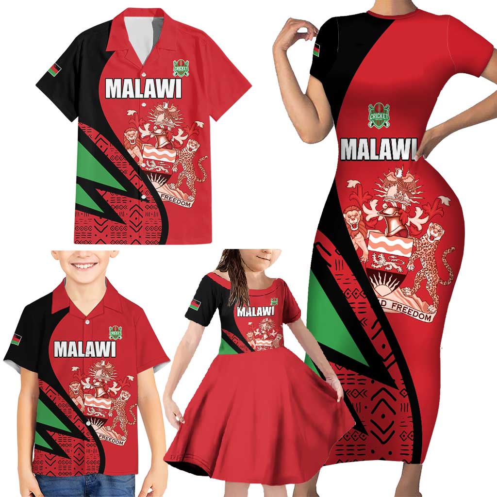Custom Malawi Cricket Family Matching Short Sleeve Bodycon Dress and Hawaiian Shirt Go Champions - Wonder Print Shop