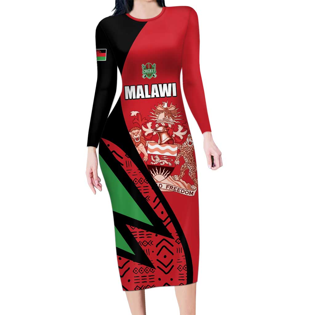 Custom Malawi Cricket Long Sleeve Bodycon Dress Go Champions - Wonder Print Shop