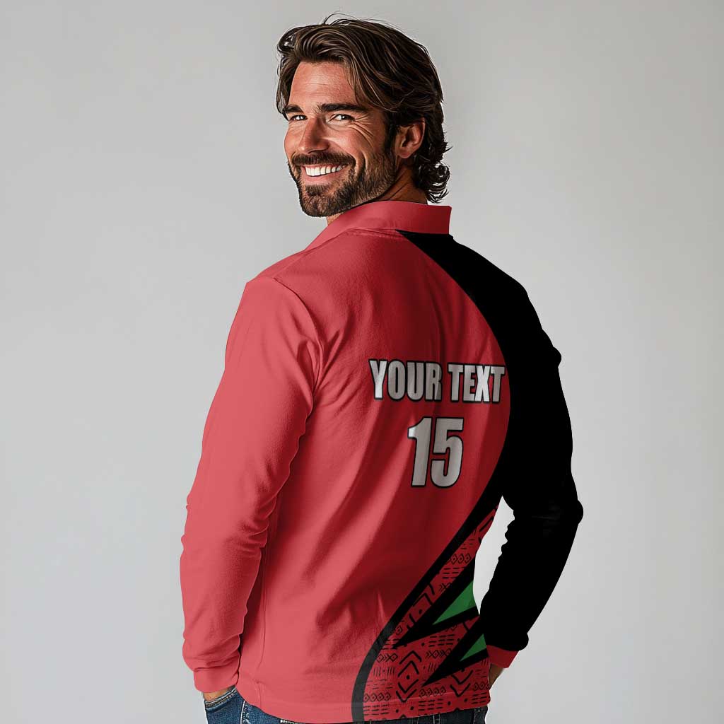 Custom Malawi Cricket Long Sleeve Polo Shirt Go Champions - Wonder Print Shop