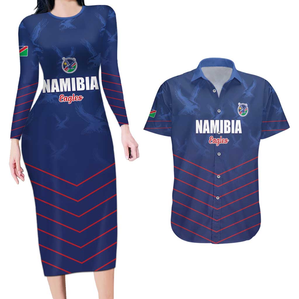 Custom Namibia Cricket Couples Matching Long Sleeve Bodycon Dress and Hawaiian Shirt Go Eagles Go - Wonder Print Shop