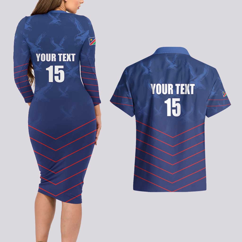 Custom Namibia Cricket Couples Matching Long Sleeve Bodycon Dress and Hawaiian Shirt Go Eagles Go - Wonder Print Shop