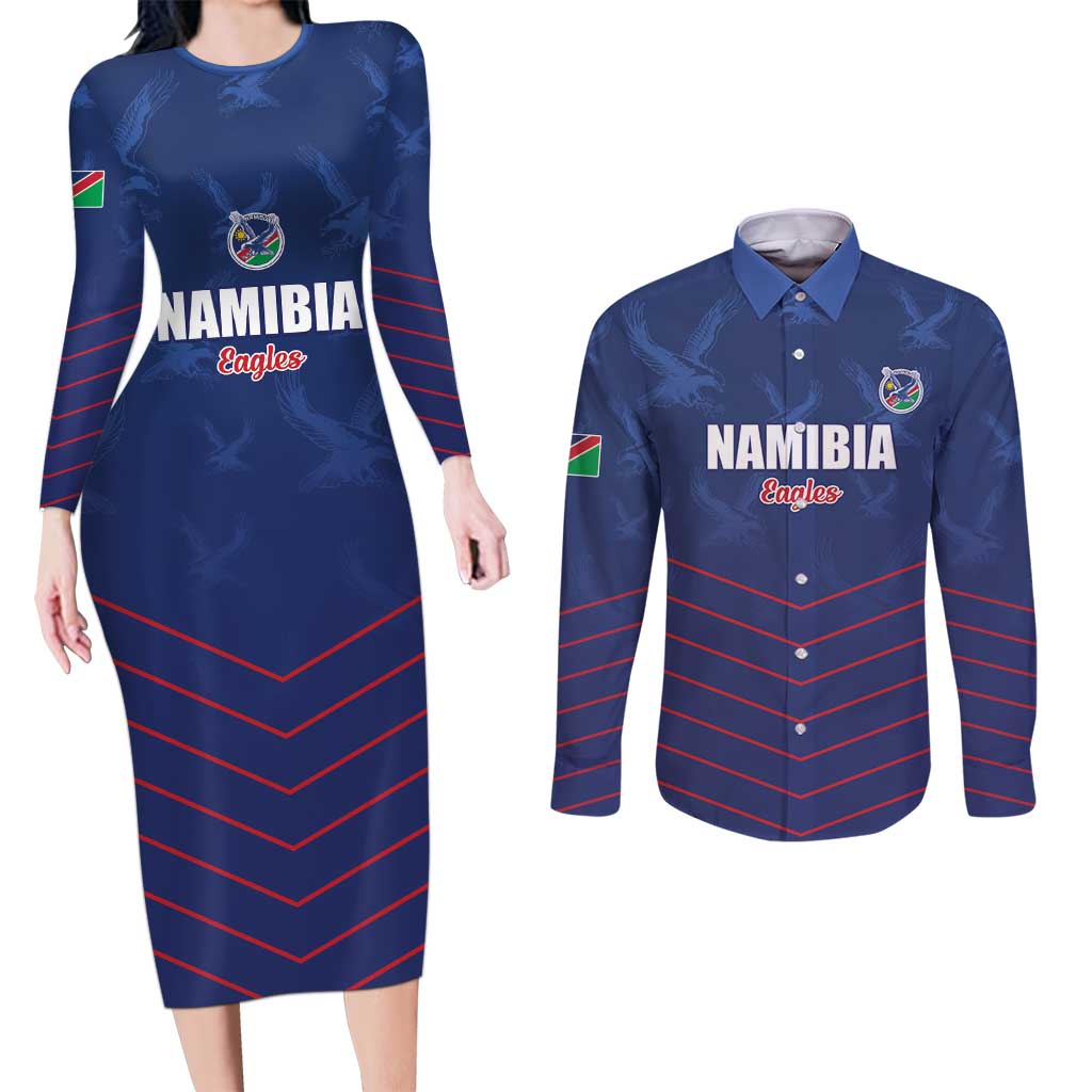 Custom Namibia Cricket Couples Matching Long Sleeve Bodycon Dress and Long Sleeve Button Shirt Go Eagles Go - Wonder Print Shop