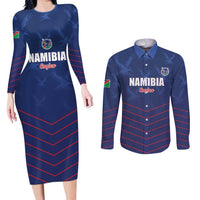 Custom Namibia Cricket Couples Matching Long Sleeve Bodycon Dress and Long Sleeve Button Shirt Go Eagles Go - Wonder Print Shop
