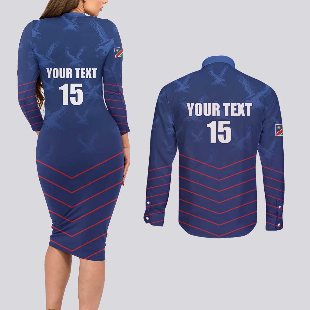 Custom Namibia Cricket Couples Matching Long Sleeve Bodycon Dress and Long Sleeve Button Shirt Go Eagles Go - Wonder Print Shop