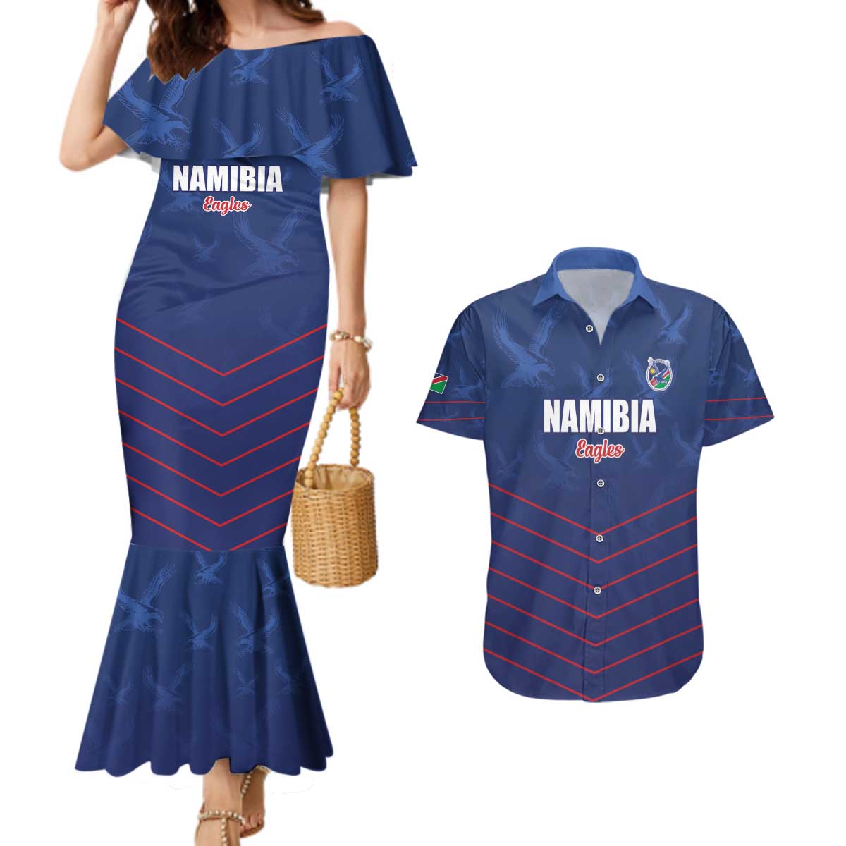 Custom Namibia Cricket Couples Matching Mermaid Dress and Hawaiian Shirt Go Eagles Go - Wonder Print Shop
