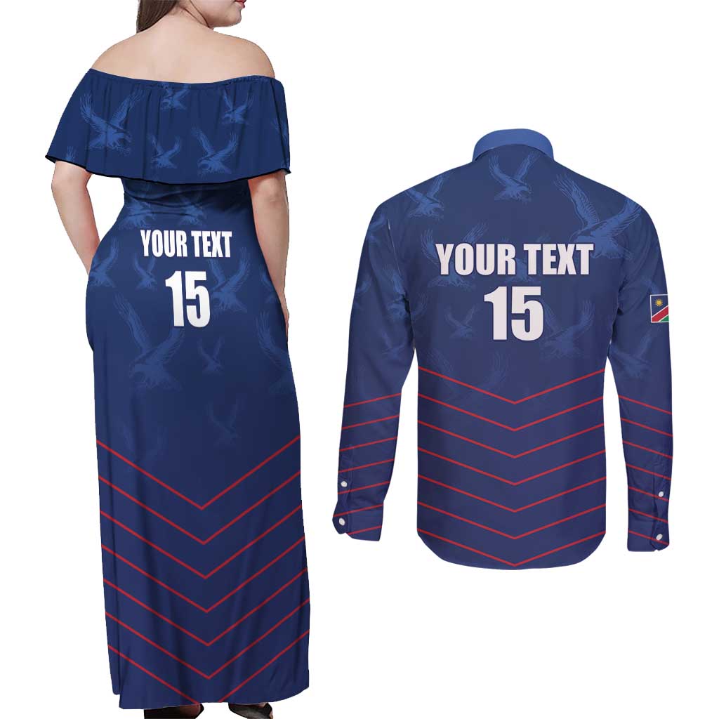 Custom Namibia Cricket Couples Matching Off Shoulder Maxi Dress and Long Sleeve Button Shirt Go Eagles Go - Wonder Print Shop