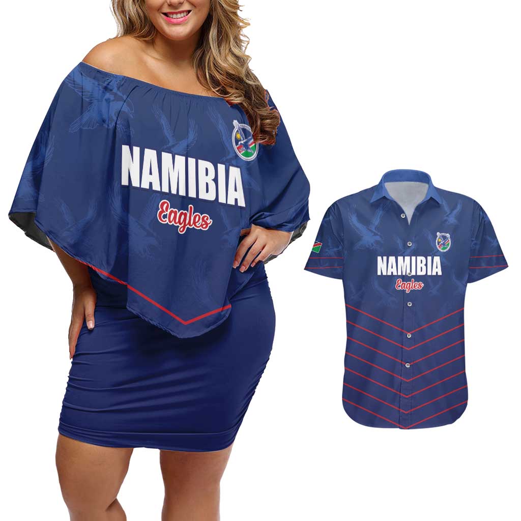 Custom Namibia Cricket Couples Matching Off Shoulder Short Dress and Hawaiian Shirt Go Eagles Go - Wonder Print Shop